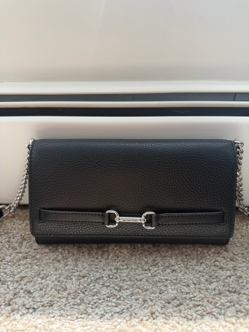 Michael Kors Black Pebbled Leather Crossbody Clutch